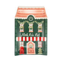 North Pole Post plate with green and red design and holiday details