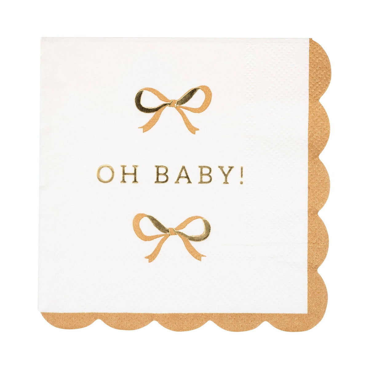 Oh Baby gold and tan cocktail napkin with scalloped edges