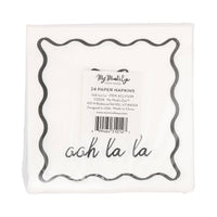 Back view of packaged Oh La La napkin set with product label.