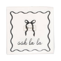 Packaged set of Oh La La black and white cocktail napkins.