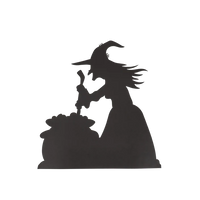 Product image of the black witch stirring a cauldron paper placemat on a white background.