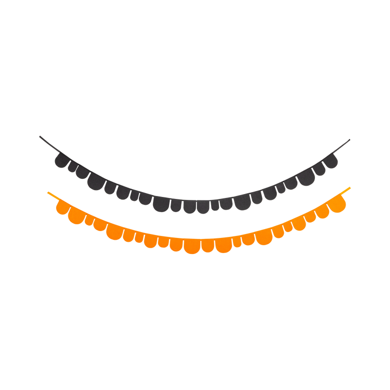 Set of two scalloped felt banners — one orange and one black — for a Halloween design