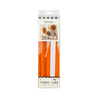 Packaged tissue fans with orange and white design, front view.