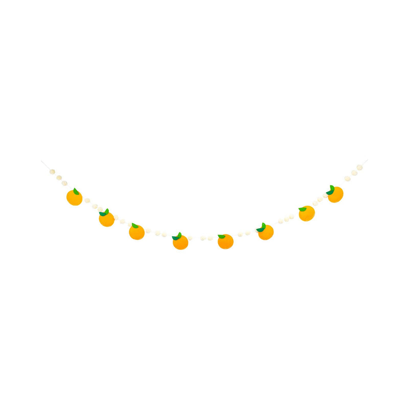 Orange felt banner with pom details and mini felt oranges.