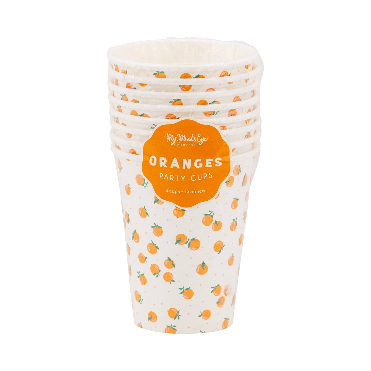 Pack of orange print paper party cups by My Mind’s Eye.