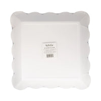 Back of package for 10-inch orange windowpane paper plates with care label.