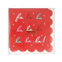 Front of the packaged set of 24 Christmas cocktail napkins displaying the "Fa La La" artwork.