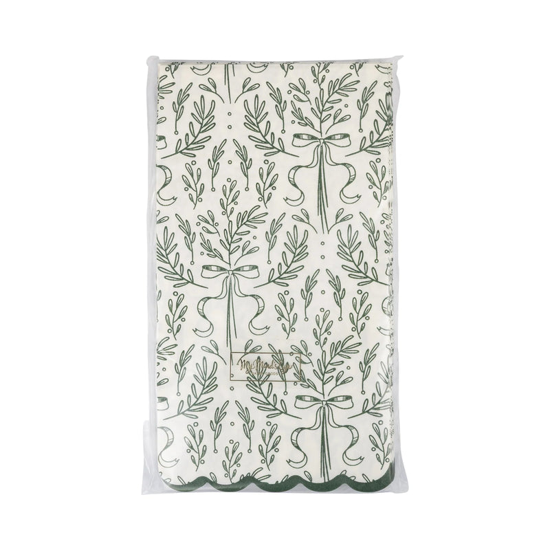 Front of the packaged set of 24 Christmas napkins displaying the repeat bough pattern.