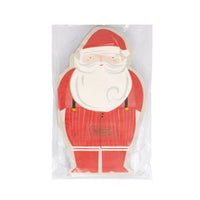 Front view of the package containing 24 shaped paper napkins featuring the Santa design.