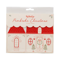 Front of the packaged set of 6 holiday favor boxes showing the flat boxes and the Pembroke Christmas design.
