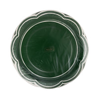 Front of the packaged set of 8 Christmas paper plates in the solid green color.