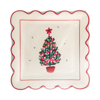 Front of the packaged set of 8 Christmas paper plates displaying the central tree artwork.