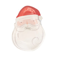 Front of the package containing 8 Christmas paper plates in the Santa face design.
