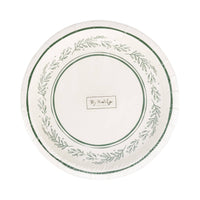 Front of the packaged set of 8 small Christmas plates with the green bough illustration visible.