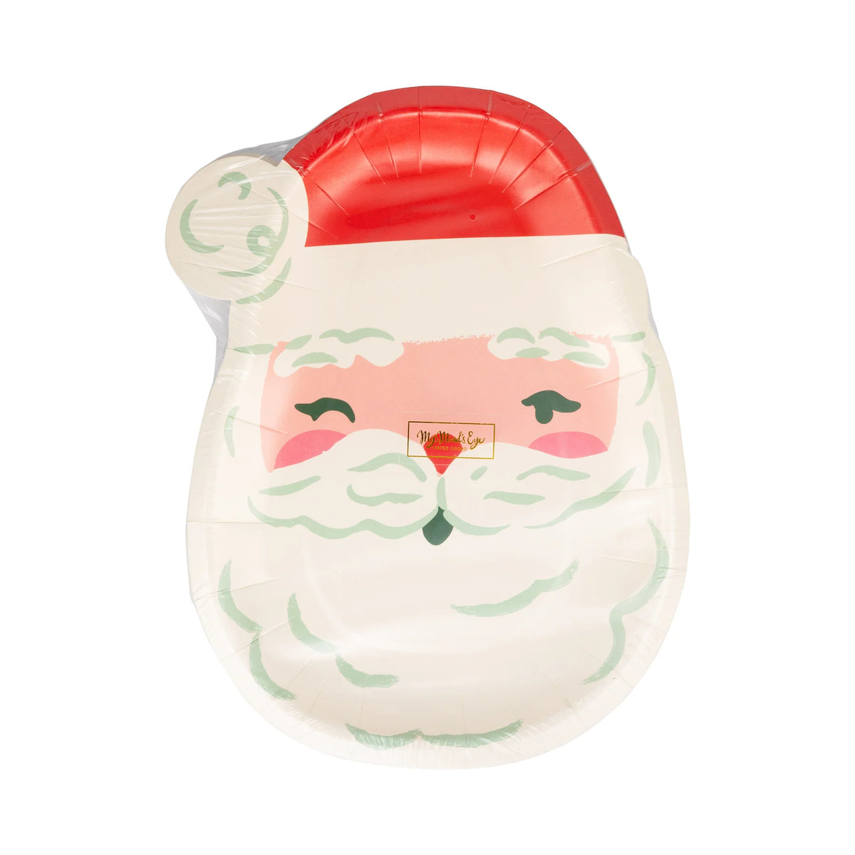 Front of the packaged set of 8 Santa plate shapes, perfect for a Kid's Christmas party.
