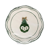 Front of the packaged set of 9 scalloped edge plates, showing the three Evergreen tree plates designs.