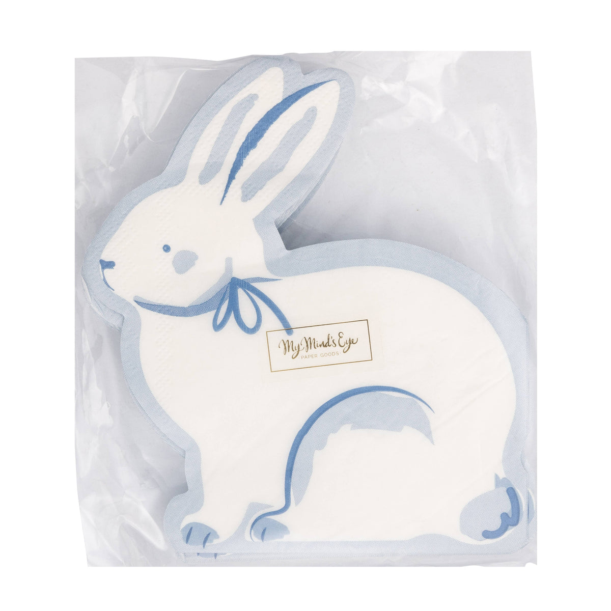 Packaged set of bunny shaped paper napkins sealed in clear wrap