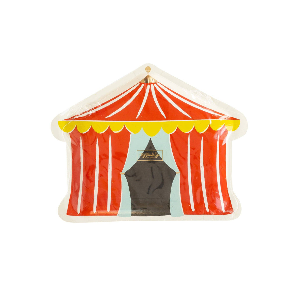 Packaged carnival tent shaped paper plates.
