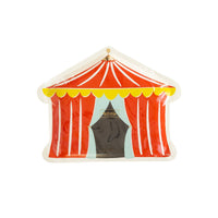 Packaged carnival tent shaped paper plates.
