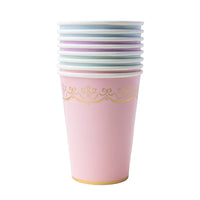 Stacked Parisian Pastel Rococo paper cups in pink and pastels with gold detailing