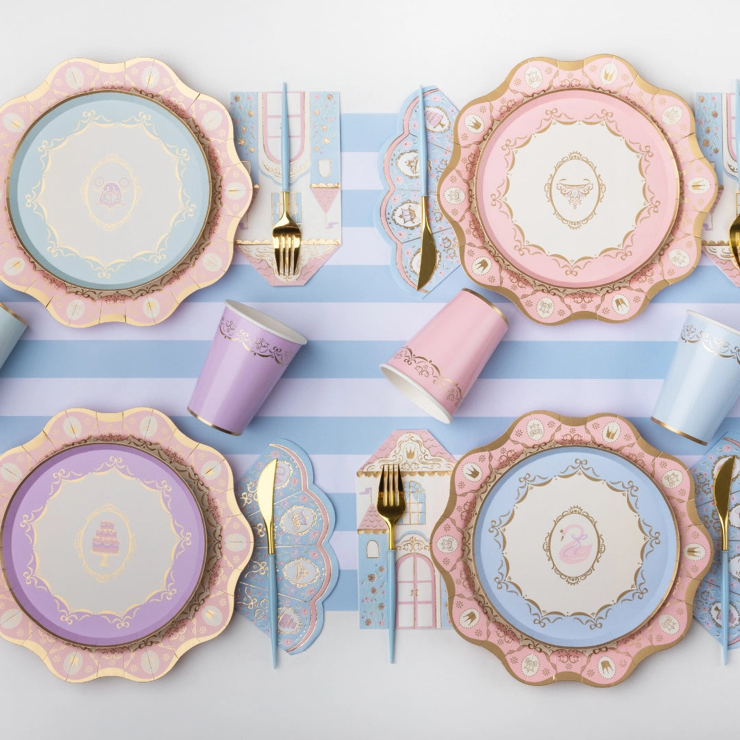 Parisian Princess cake plates styled on a princess table setting