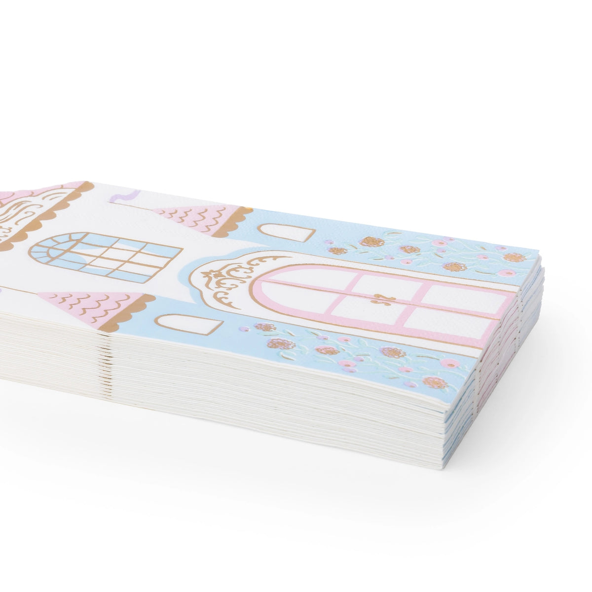 Stacked Parisian Princess castle guest towels shown at an angle
