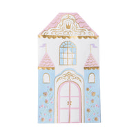 Castle-shaped Parisian Princess paper guest towel in pink, blue, and gold