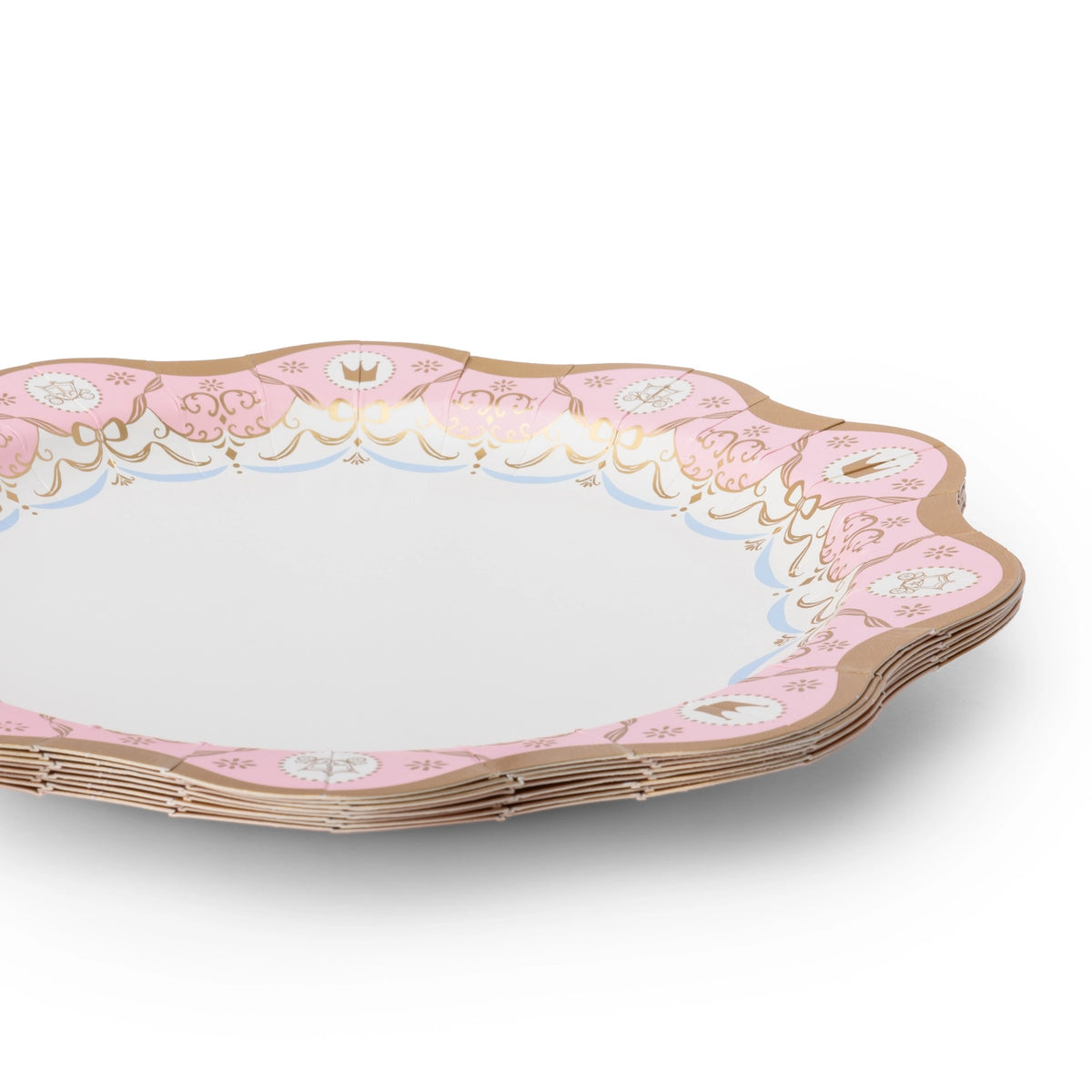 Blush pink Parisian Princess dinner plate shown at an angle
