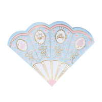 Pastel Parisian Princess fan-shaped paper napkin in blue, pink, and gold