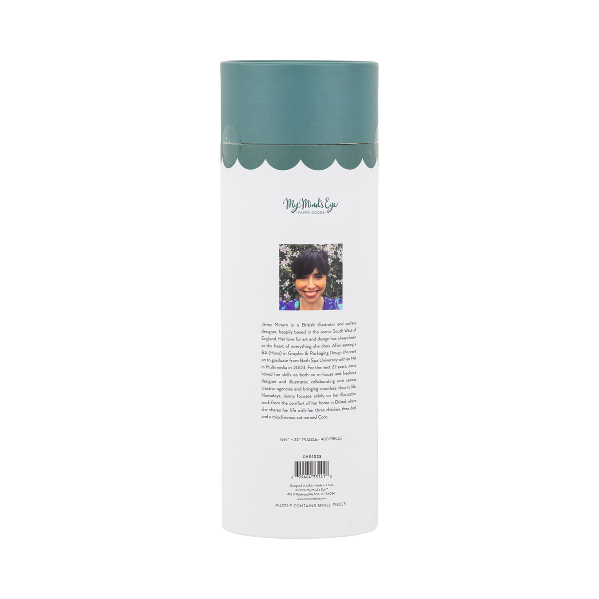 Back of the Partridge in a Pear Tree puzzle tube showing the artist illustration and product details