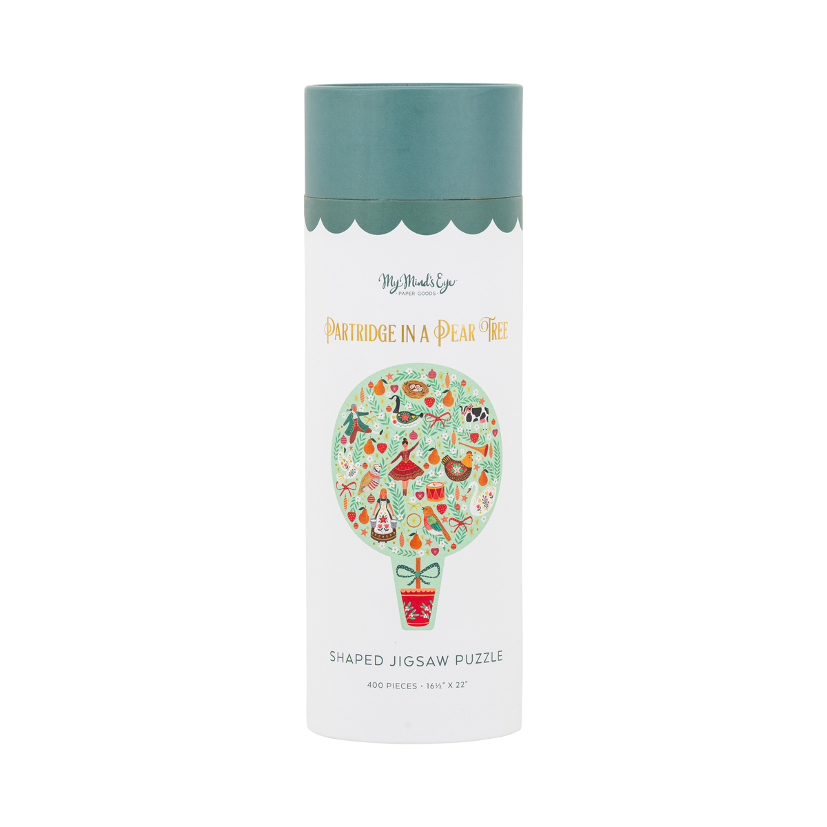 Partridge in a Pear Tree 400 piece shaped Christmas puzzle tube with twelve days of Christmas illustrations