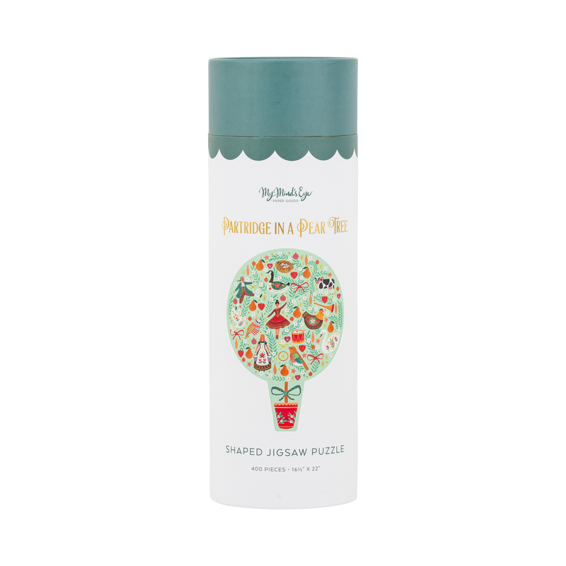 Partridge in a Pear Tree 400 piece shaped Christmas puzzle tube with twelve days of Christmas illustrations