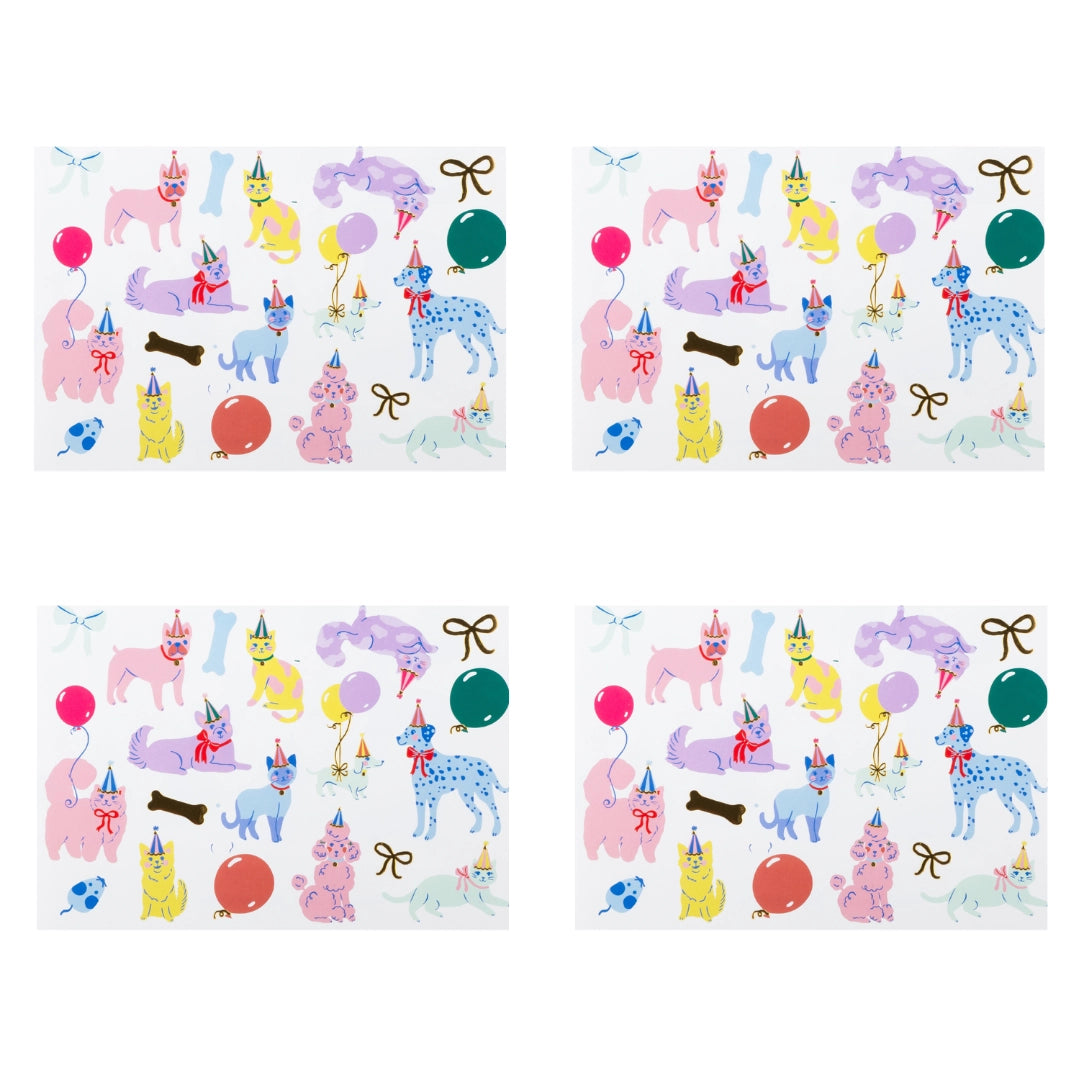 Four Party Animals tattoo sheets with cat and dog designs