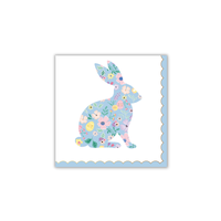 Single Easter bunny pastel floral cocktail napkin displayed flat