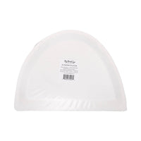 Back of pastel rainbow shaped paper plate showing size and paper construction