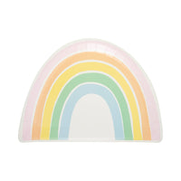 Pastel rainbow shaped paper plate with soft multicolor rainbow design for St. Patrick’s Day party