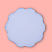 Single lilac pastel paper plate with a wavy scalloped edge