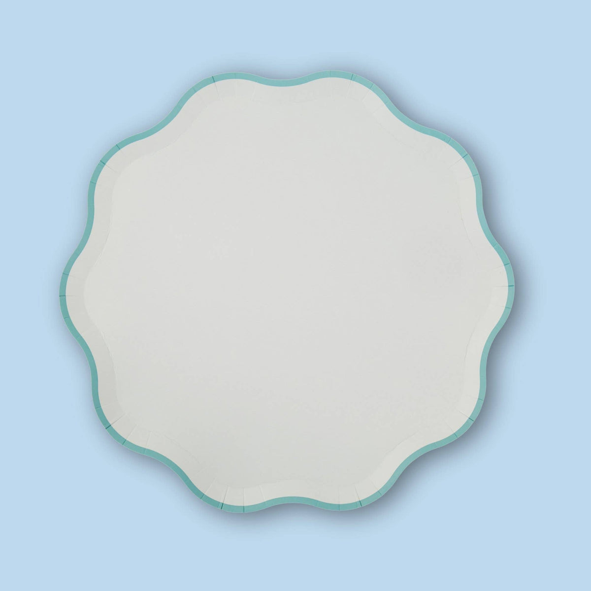 Single sage pastel paper plate with a wavy scalloped edge