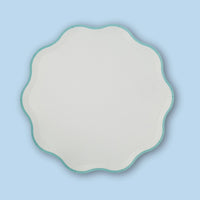 Single sage pastel paper plate with a wavy scalloped edge
