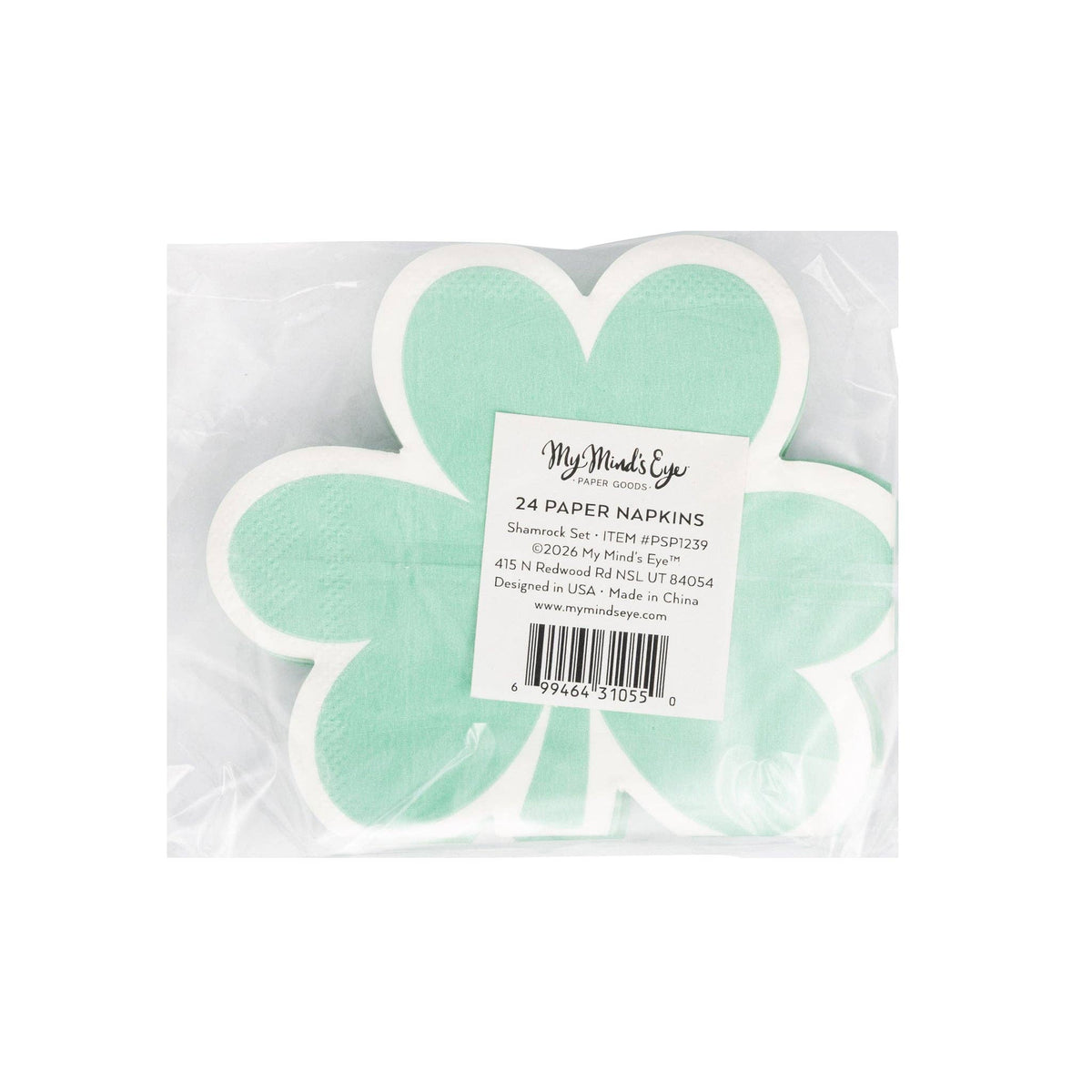 Back view of pastel shamrock cocktail napkin set showing quantity and product details