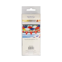 Back of packaging for patriotic tissue fan bunting banner by My Mind's Eye showing product label and 7 ft length detail