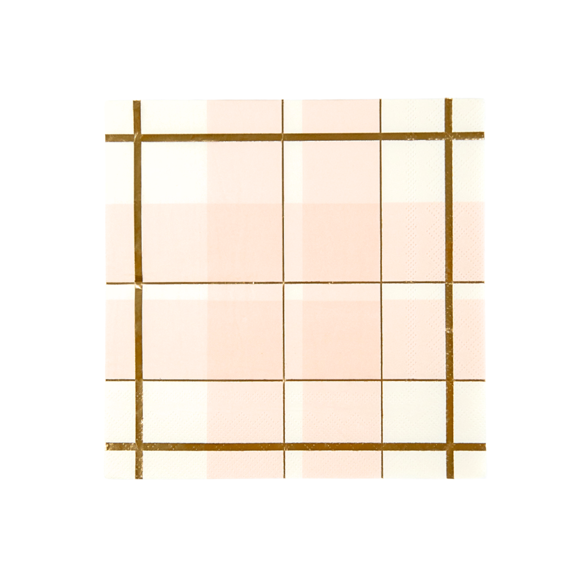 Peachy plaid large paper napkin with gold foil grid detail, 6.5-inch lunch size, Thanksgiving party tableware by Bonjour Fête.