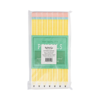 Front of pencil box paper dinner napkins showing yellow pencil print with green "Top Quality Pencils No. 2" label