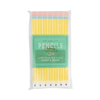 Back of pencil box paper dinner napkins packaging showing napkin pack with pencil print design and product info label