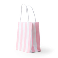 Petal pink cabana stripe favor bag shown at an angle