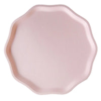 Isolated petal pink 10.5-inch compostable dinner plate with scalloped edge—large pink paper plates.