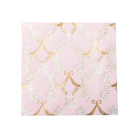 Petal pink Rococo paper dinner napkin with a delicate gold and white French floral