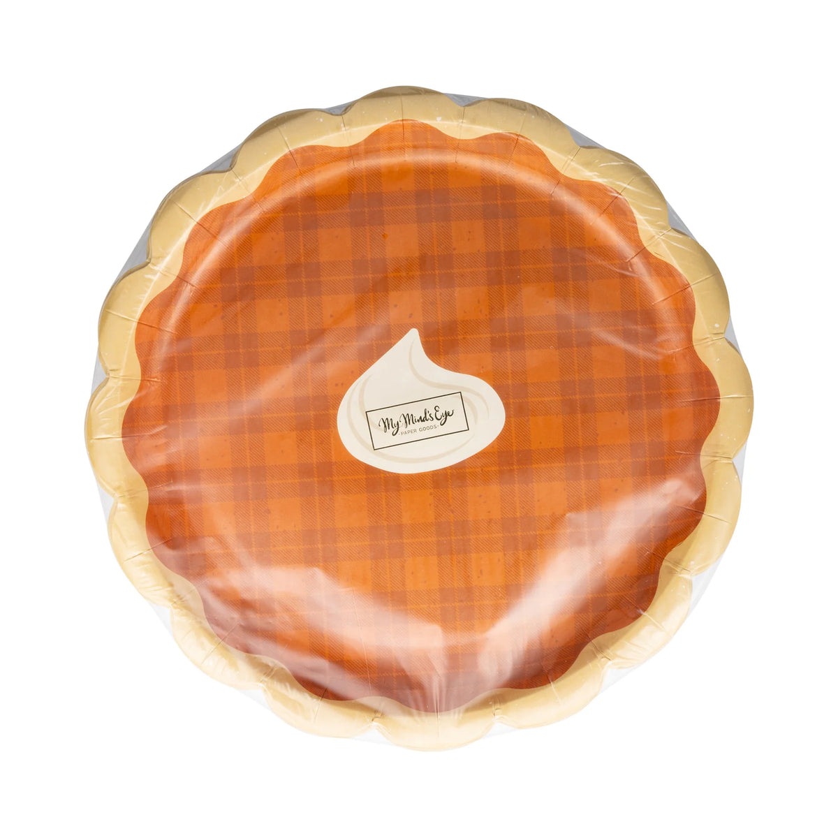 Retail package containing an 8-pack of pie-shaped dessert plates.