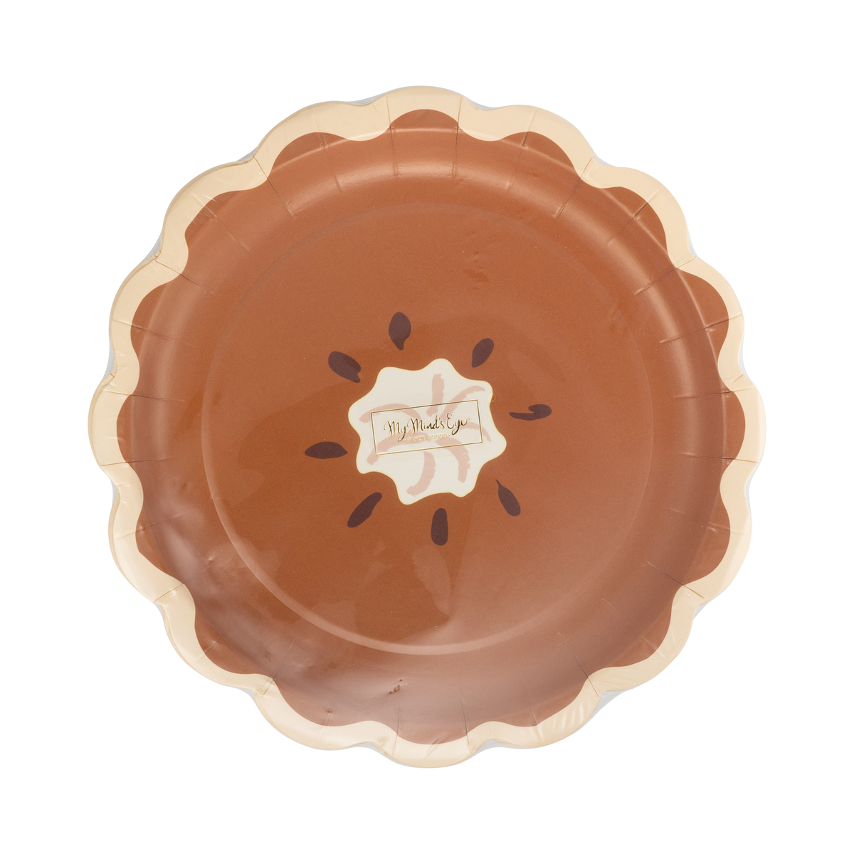 Stack of 8 pie-slice-shaped Thanksgiving dessert plates on a clear packaging with My Mind's Eye label.