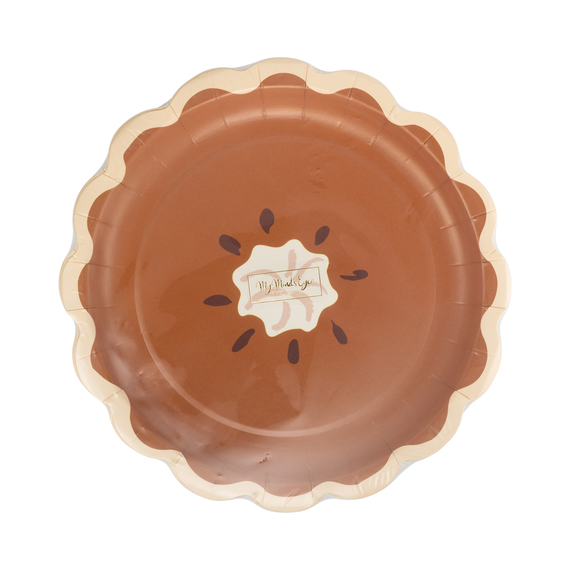 Stack of 8 pie-slice-shaped Thanksgiving dessert plates on a clear packaging with My Mind's Eye label.